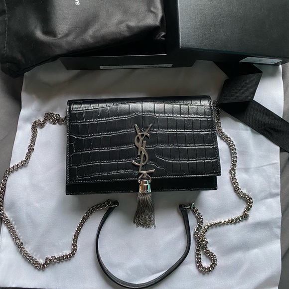 YSL Kate Chain Wallet With Tassel in Crocodile Embossed Leather - Picture 5 of 6